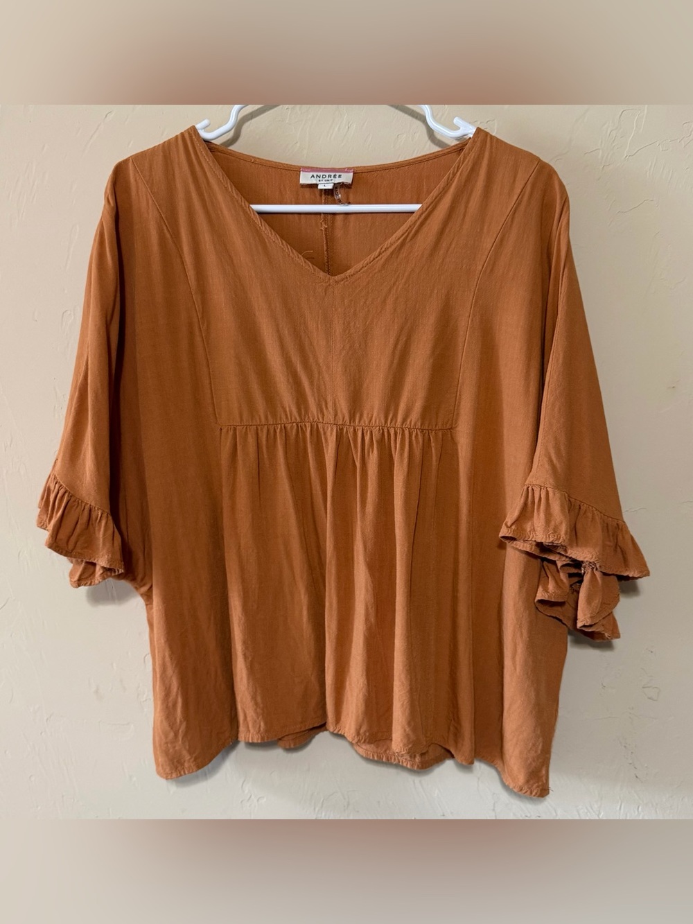 Andree Gold V-Neck Ruffle Sleeve Blouse